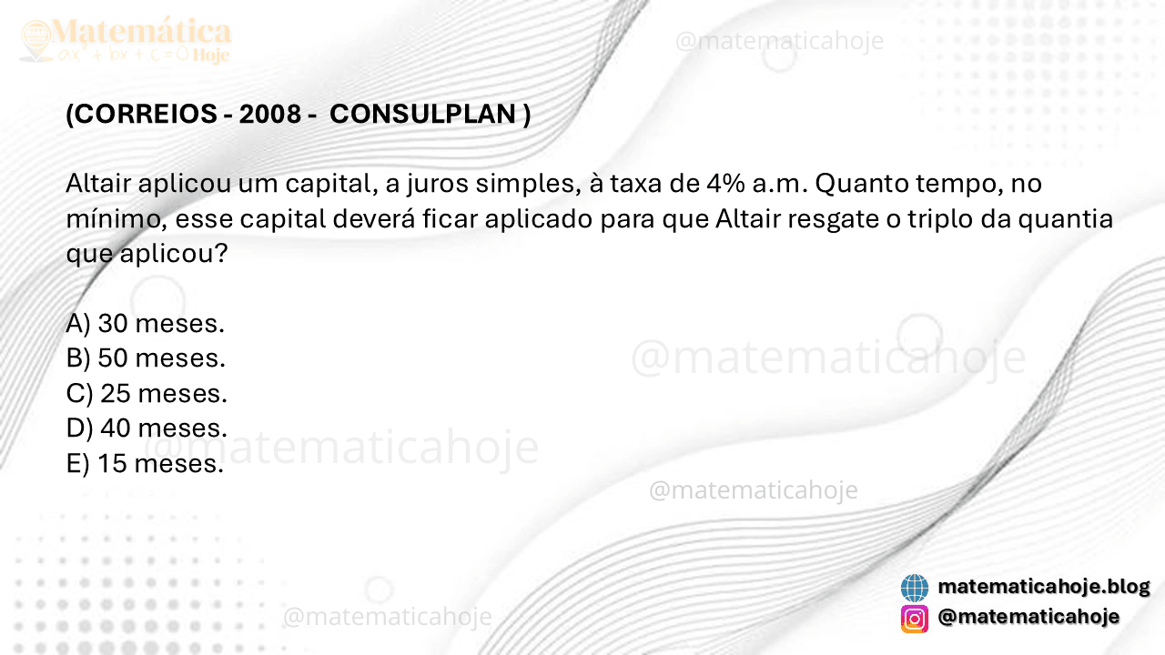 questões de concurso - juros simples com gabarito Juros simples exercícios Juros simples questões Enem Juros simples e composto concurso Lista de exercícios juros simples 7 ano Questões juros simples PDF Juros compostos concurso Questões de concurso juros compostos