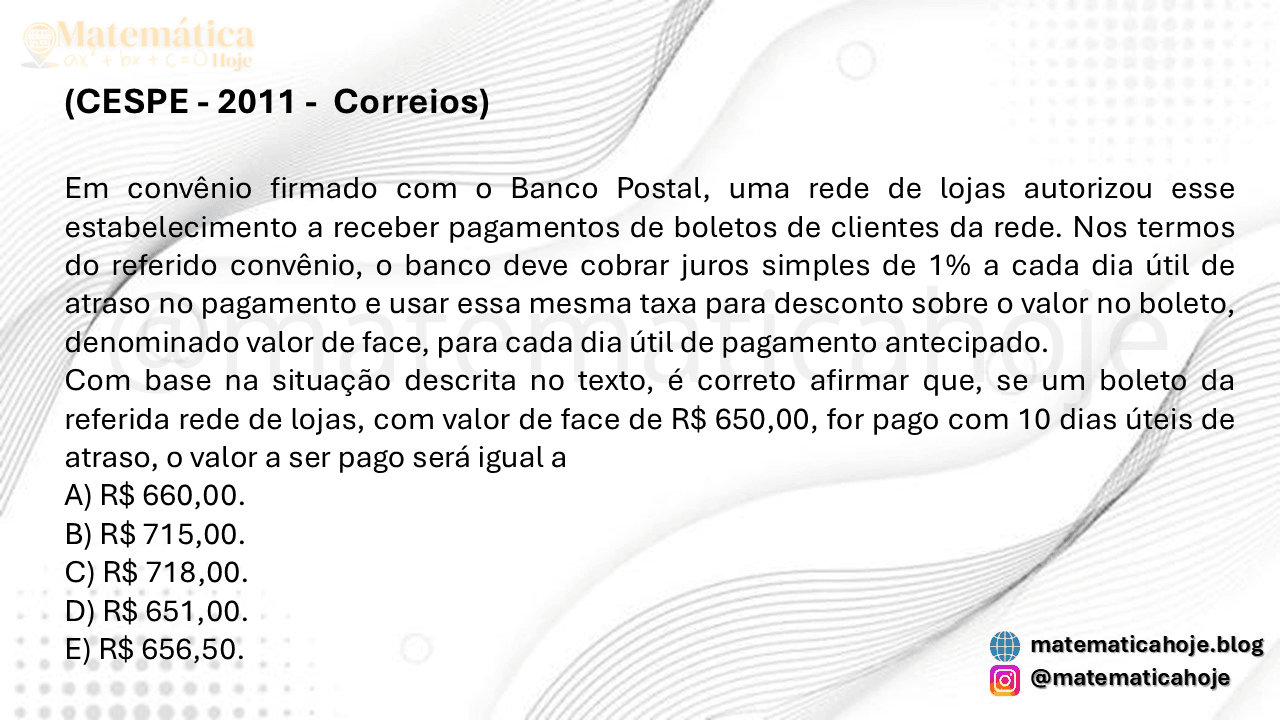 Matemática Financeira– Matemática Correios – Concurso Público