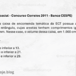 Geometria espacial CESPE, cálculo de volume Correios, volume de paralelepípedo banca CESPE, conversão de unidades de medida concursos, geometria prática Correios,