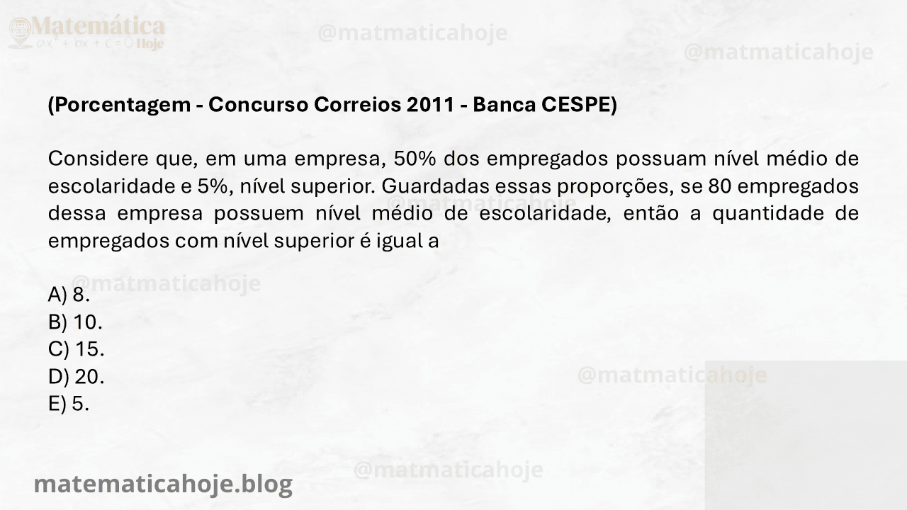 Porcentagem em concursos CESPE, regra de três simples Correios, problemas de proporção banca CESPE, cálculo de porcentagem em concursos públicos,