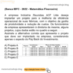 (Banca IBFC - 2022 - Matemática Financeira) A empresa Indústria Reunidas ACF Ltda deseja implantar um projeto para a melhoria da eficiência operacional de suas fábricas, com o objetivo de ganho de produtividade e redução de custos. Os funcionários da empresa apresentaram à diretoria da mesma, alguns projetos, cujos dados estão no quadro a seguir. Assinale a alternativa correta que apresenta o projeto que deve ser implantado na empresa, considerando apenas o aspecto do Pay Back do Investimento. A) Projeto A B) Projeto B C) Projeto C D) Projeto D E) Projeto E