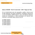 (Banca VUNESP - Nível Fundamental - 2020 - Regra de Três) Em um determinado setor de reprografia e gráfica, notou-se que as três máquinas, de mesmo rendimento, conseguem imprimir em um dia de trabalho 138000 páginas. Caso uma dessas máquinas precise ser consertada e o setor permaneça com apenas duas operando, a produção diária máxima será de A) 46000 páginas. B) 57500 páginas. C) 69000 páginas. D) 80500 páginas. E) 92000 páginas.
