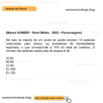 (Banca VUNESP - Nível Médio - 2023 - Porcentagem) Na sala de espera de um posto de saúde existem 18 cadeiras reservadas para idosos ou portadores de necessidades especiais, o que corresponde a 15% do total de cadeiras. O número de cadeiras nessa sala de espera é de A) 63. B) 88. C) 95. D) 108. E) 120.
