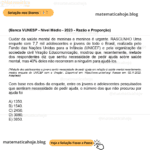 (Banca VUNESP - Nível Médio - 2023 - Razão e Proporção) Cuidar da saúde mental de meninas e meninos é urgente. RASCUNHO Uma enquete com 7,7 mil adolescentes e jovens de todo o Brasil, realizada pelo Fundo das Nações Unidas para a Infância (UNICEF) e pela organização da sociedade civil Viração Educomunicação, mostrou que, recentemente, metade dos respondentes diz que sentiu necessidade de pedir ajuda sobre saúde mental, mas 40% deles não recorreram a ninguém para ajudá-los. (“Metade dos adolescentes e jovens sentiu necessidade de pedir ajuda em relação à saúde mental recentemente, mostra enquete do UNICEF com a Viração”. Disponível em: https://www.unicef.org/ Acesso em: 02.11.2022. Adaptado) Com base nos dados da enquete, entre os jovens e adolescentes pesquisados que sentiram necessidade de pedir ajuda, o número dos que não procurou por ajuda foi A) 1350. B) 1540. C) 2450. D) 3080. E) 3850.