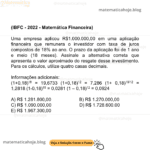 (IBFC - 2022 - Matemática Financeira) Uma empresa aplicou R$ 1.000.000,00 em uma aplicação financeira que remunera o investidor com taxa de juros compostos de 18% ao ano. O prazo da aplicação foi de 1 ano e meio (18 meses). Assinale a alternativa correta que apresenta o valor aproximado do resgate desse investimento. Para os cálculos, utilize quatro casas decimais. Informações adicionais: (1+0,18)18 = 19,6733 (1+0,18)12 = 7,286 (1+ 0,18)18/12 = 1,2818 (1-0,18)18 = 0,0281 (1 – 0,18)12 = 0,0924 A) R$ 1.281.800,00 B) R$ 1.270.000,00 C) R$ 1.090.000,00 D) R$ 1.728.600.00 E) R$ 1.967.300,00