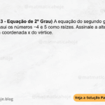 (IBFC - 2023 - Equação de 2º Grau) A equação do segundo grau y = x2 + bx − 20 possui os números −4 e 5 como raízes. Assinale a alternativa que apresenta a coordenada x do vértice. A) 1/2 B) -2 C) 4/5 D) -¼
