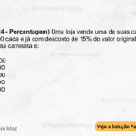 (IBFC - 2024 - Porcentagem) Uma loja vende uma de suas camisetas por R$ 85,00 cada e já com desconto de 15% do valor original. O valor original dessa camiseta é:  A0 R$ 100,00  B) R$ 120,00  C) R$ 150,00  D) R$ 110,00  E) R$ 180,00