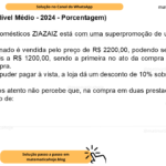 (Banca IBFC - Nível Médio - 2024 - Porcentagem) A loja de eletrodomésticos ZIAZAIZ está com uma superpromoção de um modelo de ar condicionado. Este ar condicionado é vendida pelo preço de R$ 2200,00, podendo ser paga em duas prestações iguais a R$ 1200,00, sendo a primeira no ato da compra e a segunda 30 dias após a compra. Quem preferir e puder pagar à vista, a loja dá um desconto de 10% sobre o preço de R$ 2200,00. Um cliente menos atento não percebe que, na compra em duas prestações iguais, está embutido um juro de: A) 15% B) 25% C) 10% D) 20%