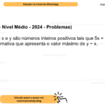 (Banca IBFC - Nível Médio - 2024 - Problemas) Considere que x e y são números inteiros positivos tais que 5x + 3y = 29. Assinale a alternativa que apresenta o valor máximo de y − x. A) 5 B) 6 C) 7 D) 8