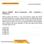 (Banca VUNESP - Nível Fundamental - 2019 - Aritmética e Problemas) Maria recebeu R$ 236,00, e, com esse dinheiro, pagou R$ 130,00 de conta de telefone e quitou a última parcela, no valor de R$ 75,80, de uma compra que havia feito. Com o que sobrou desse dinheiro, Maria queria comprar um livro que custava R$ 35,00, mas percebeu que o dinheiro não seria suficiente. O valor que faltava para Maria comprar esse livro era A) R$ 5,00. B) R$ 4,80. C) R$ 4,50. D) R$ 4,20. E) R$ 3,70.