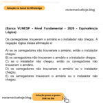 (Banca VUNESP - Nível Fundamental - 2020 - Equivalência Lógica) Os carregadores trouxeram o armário e o instalador não chegou. A negação lógica dessa afirmação é: A) se os carregadores não trouxeram o armário, então o instalador chegou. B) os carregadores não trouxeram o armário e o instalador chegou. C) se o instalador não chegou, então os carregadores não trouxeram o armário. D) os carregadores não trouxeram o armário ou o instalador chegou. E) os carregadores trouxeram o armário ou o instalador não chegou.