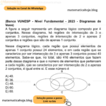(Banca VUNESP - Nível Fundamental - 2023 - Diagramas de Venn) A figura a seguir representa um diagrama lógico composto por 4 conjuntos. Nesse diagrama, há regiões de intersecção de 3 e apenas 3 conjuntos, regiões de intersecção de 2 e apenas 2 conjuntos e regiões que são de apenas 1 conjunto. Nesse diagrama lógico, cada região que possui elementos de apenas 1 conjunto possui 24 elementos, e em cada região que se caracteriza por ser intersecção de 3 e apenas 3 conjuntos possui 40 elementos. Sabe-se que, no total, são 416 elementos que fazem parte desse diagrama e que o número de elementos que pertencem a cada região, que se caracteriza por ser intersecção de 2 e apenas 2 conjuntos, é igual entre si. E esse número é A) 40. B) 36. C) 48. D) 60. E) 80.