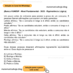 (Banca VUNESP - Nível Fundamental - 2023 - Equivalência Lógica) Um pouco antes de entrarem para prestar a prova de um concurso, 5 pessoas fizeram afirmações que soaram um tanto parecidas. Letícia afirmou: “Se o concurso é longo e é difícil, então os candidatos estudam.” Pedro afirmou: “Se os candidatos estudam, então o concurso é longo e é difícil.” Mércia afirmou: “Se os candidatos não estudam, então o concurso não é longo e não é difícil.” Célia afirmou: “Se o concurso não é longo ou não é difícil, então os candidatos não estudam.” Rodrigo afirmou: “Se o concurso é longo ou é difícil, então os candidatos não estudam.” Duas dessas pessoas disseram afirmações logicamente equivalentes entre si. Essa dupla de pessoas é A) Letícia e Rodrigo. B) Rodrigo e Mércia. C) Célia e Mércia. D) Pedro e Mércia. E) Pedro e Célia.
