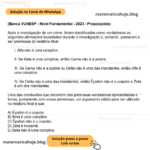 (Banca VUNESP - Nível Fundamental - 2023 - Proposições) Após a investigação de um crime, foram identificadas como verdadeiras as seguintes afirmações levantadas durante a investigação e, portanto, passaram a ser premissas do relatório final: I. Alfa não é uma cúmplice. II. Se Beta é uma cúmplice, então Gama não é a autora. III. Se Gama não é a autora ou Delta não é uma das mandantes, então Alfa é uma cúmplice. IV. Se Delta não é uma das mandantes, então Épsilon não é o coautor e Zeta é um dos mandantes. Uma das conclusões que decorrem das premissas verdadeiras apresentadas e forma, juntamente com essas premissas, um argumento válido para ser utilizado no relatório final é que A) Épsilon é o coautor. B) Beta é uma cúmplice. C) Épsilon não é o coautor. D) Zeta é inocente. E) Beta não é uma cúmplice.