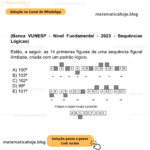 (Banca VUNESP - Nível Fundamental - 2023 - Sequências Lógicas) Estão, a seguir, as 14 primeiras figuras de uma sequência figural ilimitada, criada com um padrão lógico. A) 100ª B) 103ª C) 102ª D) 99ª E) 101ª
