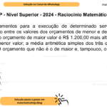 (Banca VUNESP - Nível Superior - 2024 - Raciocínio Matemático) Sobre três orçamentos para a execução de determinado serviço, sabe-se o seguinte: a razão entre os valores dos orçamentos de menor e de maior valores é 8/9, sendo que o orçamento de maior valor é R$ 1.200,00 mais alto que o valor do orçamento de menor valor; a média aritmética simples dos três orçamentos é de R$ 10.100,00. O orçamento que não é o de maior e, tampouco, o de menor valor, tem o valor de A) R$ 9.900,00. B) R$ 10.100,00. C) R$ 10.200,00. D) R$ 10.300,00. E) R$ 10.400,00.