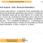 (Banca VUNESP - Nível Superior - 2024 - Raciocínio Matemático) Certo vírus foi disseminado pela internet e, inicialmente, foram identificados cinco mil computadores infectados. A estimativa dos profissionais capacitados para resolver o problema é a de que o número y(x) de computadores infectados cresça até um valor máximo m e, a partir daí, ele comesse a cair, onde y(x) representa o número de computadores infectados após x dias do início da disseminação, com y(0) representando o número de computadores infectados inicialmente. Supondo-se que a razão entre a diferença y(x) – m e o quadrado da diferença x – 4 permaneça constante, e sabendo-se que 2 dias após o início da disseminação o número de computadores infectados era 9800, o valor máximo de computadores infectados, ou seja, o número m, é igual a A) 9 900. B) 10 800. C) 11 400. D) 12 200. E) 14 600.