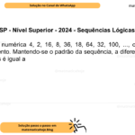 (Banca VUNESP - Nível Superior - 2024 - Sequências Lógicas) Na sequência numérica 4, 2, 16, 8, 36, 18, 64, 32, 100, ..., o número 4 é o primeiro elemento. Mantendo-se o padrão da sequência, a diferença entre o 22o e o 20o termos é igual a A) 24. B) 26. C) 38. D) 42. E) 76.