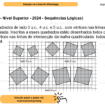 (Banca VUNESP - Nível Superior - 2024 - Sequências Lógicas) A figura indica quadrados de lado 3 u.c., 4 u.c. e 5 u.c., com vértices nas linhas de intersecção da malha quadriculada. Inscritos a esses quadrados estão desenhados todos os possíveis quadrados, de vértices nas linhas de intersecção da malha quadriculada, todos menores do que o quadrado original. A tabela a seguir resume algumas informações a respeito dessa sequência de figuras. Completando a tabela com dados do quadrado de lado 6 u.c., a área do maior quadrado inscrito será igual a A) 18 u.a. B) 12 u.a. C) 24 u.a. D) 26 u.a. E) 28 u.a.