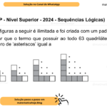 (Banca VUNESP - Nível Superior - 2024 - Sequências Lógicas) A sequência de figuras a seguir é ilimitada e foi criada com um padrão lógico. É correto afirmar que o termo que possuir ao todo 63 quadriláteros escuros possui um número de ‘asteriscos’ igual a A) 480. B) 528. C) 436. D) 566. E) 542