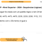 (Banca VUNESP - Nível Superior - 2024 - Sequências Lógicas) A sequência a seguir foi criada com um padrão lógico e tem 24 termos: 8955, 8953, 8950, 4475, 4473, 4470, 2235, 2233, 2230, 1115, 1113, 1110, 555, ... A soma do 20o termo com o 22o termo é igual a A) 198. B) 125. C) 93. D) 265. E) 193.