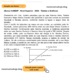 (Banca VUNESP - Nível Superior - 2024 - Tabelas e Gráficos) Passeando em Lins, Juliano percebeu que as ruas Buenos Aires, Santos Dumont e Major Matos Guedes são paralelas e que elas cortam as avenidas Saudade e Nicolau Zarvos, conforme mostra a figura a seguir (fora de escala): Com o auxílio do aplicativo de mapa em seu celular, ao caminhar pela Av. Saudade, Juliano percorreu 450 metros entre as ruas Major Matos Guedes e Santos Dumont. Continuando pela mesma avenida, a distância percorrida entre as ruas Santos Dumont e Buenos Aires foi igual a 350 metros. Depois de andar, então, pela rua Buenos Aires até chegar à Av. Nicolau Zarvos, caminhou por essa avenida entre as ruas Buenos Aires e Santos Dumont, percorrendo 575 metros. Nesse momento, acabou a bateria do celular de Juliano. Se ele continuou caminhando pela mesma avenida, até a rua Major Matos Guedes, a distância, em metros, por ele percorrida nesse último trecho é um valor compreendido no intervalo de A) 570 m a 620 m. B) 620 m a 670 m. C) 670 m a 720 m. D) 720 m a 770 m.