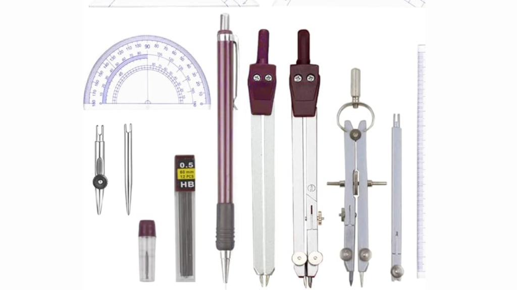 Conjunto de geometria 13 peças Ferramentas de desenho geométrico Kit de bússola e transferidor Conjunto de régua e triângulos Material de geometria matemática Ferramentas para desenho técnico Instrumentos de precisão para estudantes Kit de geometria para artistas DIY Estojo robusto para ferramentas geométricas Conjunto de bússolas gráficas de alta qualidade