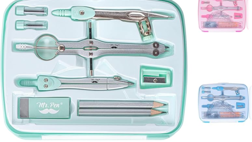 Conjunto de geometria Mr. Pen Kit de geometria 13 peças Bússolas e ferramentas geométricas Kit de desenho técnico Instrumentos de precisão para estudantes Ferramentas de geometria para profissionais Material escolar de alta qualidade Caixa de armazenamento inquebrável Kit de medição e desenho geométrico Ferramentas para projetos artísticos e matemáticos