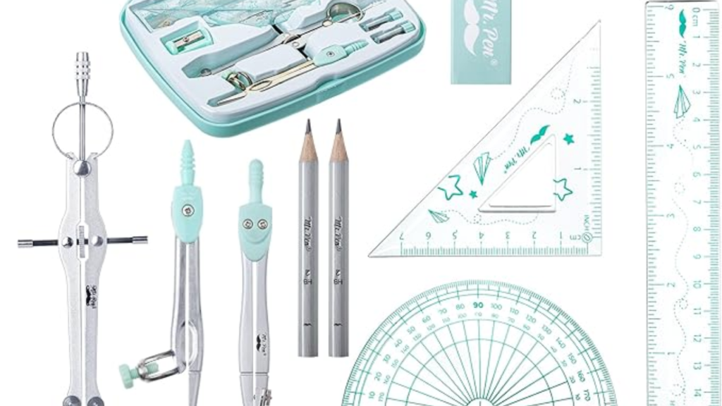 Conjunto de geometria Mr. Pen Kit de geometria 13 peças Bússolas e ferramentas geométricas Kit de desenho técnico Instrumentos de precisão para estudantes Ferramentas de geometria para profissionais Material escolar de alta qualidade Caixa de armazenamento inquebrável Kit de medição e desenho geométrico Ferramentas para projetos artísticos e matemáticos