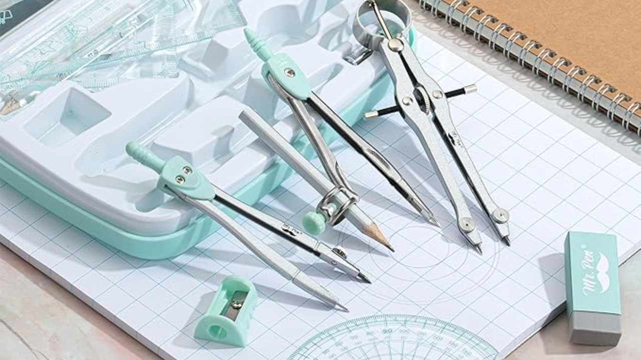 Conjunto de geometria Mr. Pen Kit de geometria 13 peças Bússolas e ferramentas geométricas Kit de desenho técnico Instrumentos de precisão para estudantes Ferramentas de geometria para profissionais Material escolar de alta qualidade Caixa de armazenamento inquebrável Kit de medição e desenho geométrico Ferramentas para projetos artísticos e matemáticos