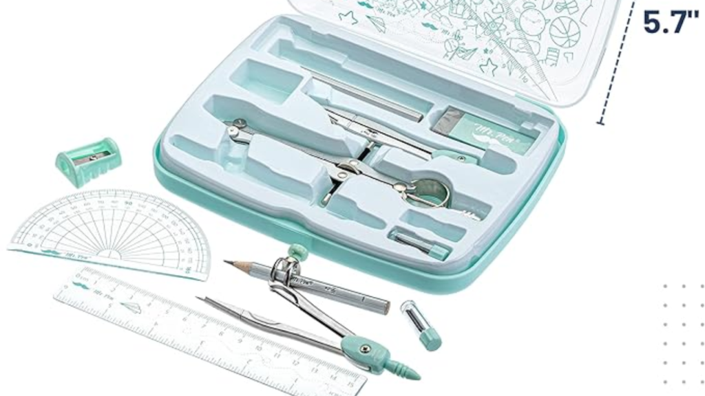 Conjunto de geometria Mr. Pen Kit de geometria 13 peças Bússolas e ferramentas geométricas Kit de desenho técnico Instrumentos de precisão para estudantes Ferramentas de geometria para profissionais Material escolar de alta qualidade Caixa de armazenamento inquebrável Kit de medição e desenho geométrico Ferramentas para projetos artísticos e matemáticos