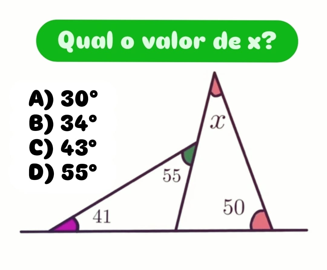 Qual é o valor de x no triângulo a seguir qual é a medida do ângulo x do triângulo a seguir x 80° 70° Qual é a medida do ângulo representado por x na figura a seguir determine o valor de x no triângulo abaixo 45°