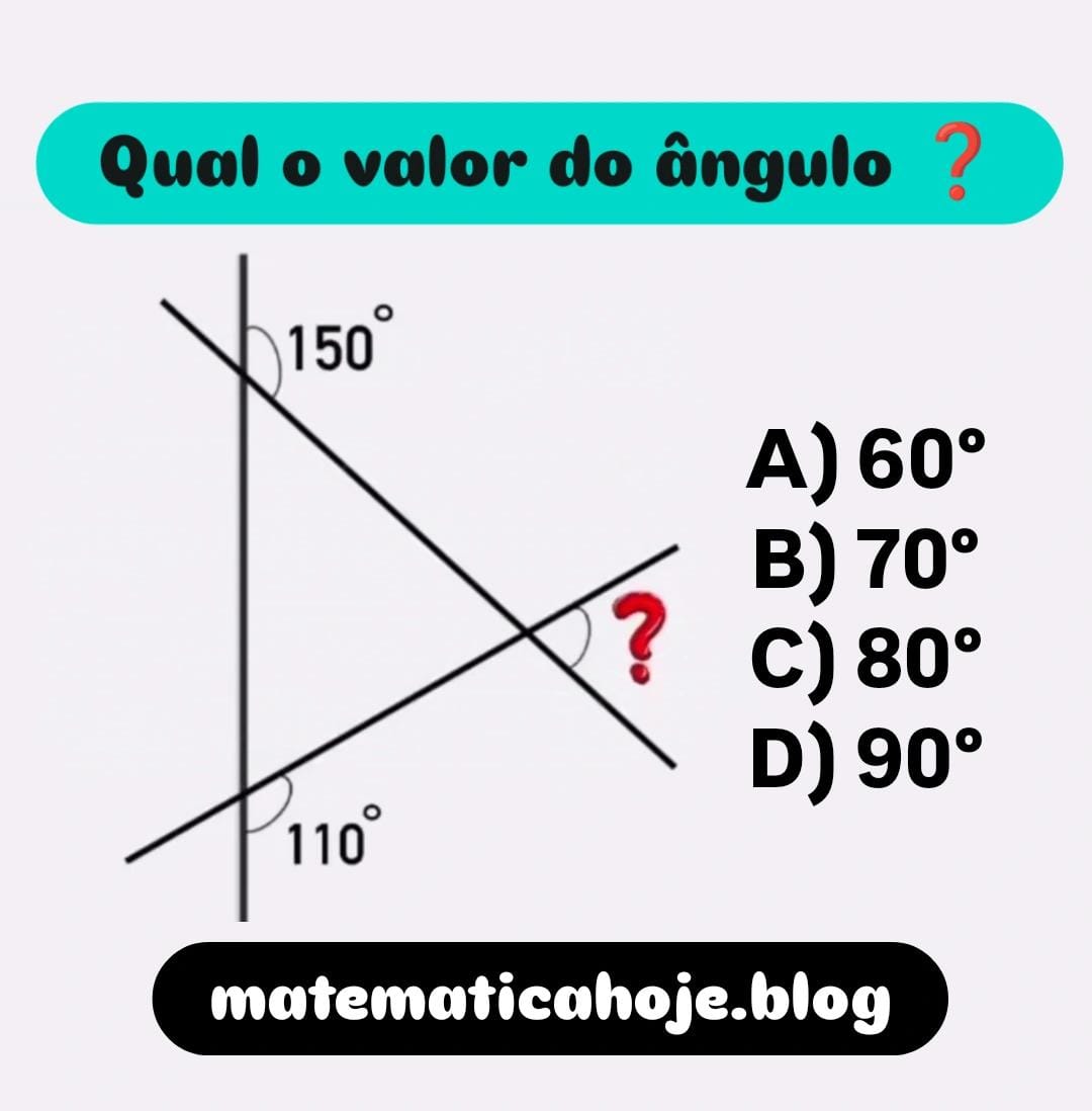 Para determinar o valor de um ângulo interno de um triângulo, pode-se utilizar a propriedade de que a soma dos três ângulos internos de qualquer triângulo é igual a 180°: