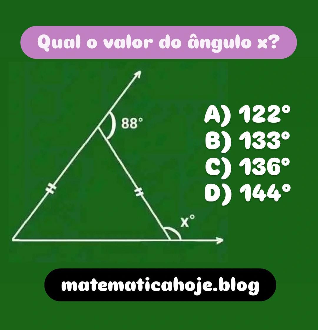 Ângulo externo de triângulo Soma dos ângulos internos Cálculo de ângulos em triângulo isósceles Problemas de geometria básica