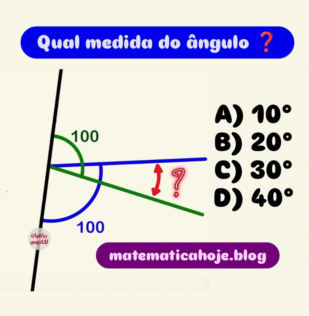 Questão de ângulos em retas secantes Ângulos opostos por vértice Questão de geometria básica Complemento de ângulos retos Exercício de geometria com resposta