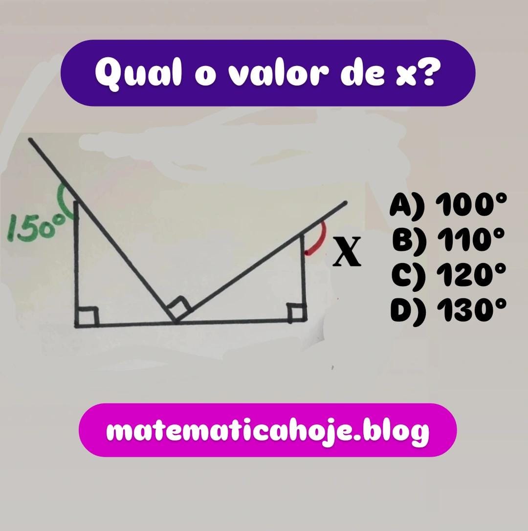 Geometria básica Questões de ângulos Triângulos retângulos Ângulo externo Exercício de geometria resolvido Ângulo 𝑥 x em triângulos Matemática para concursos