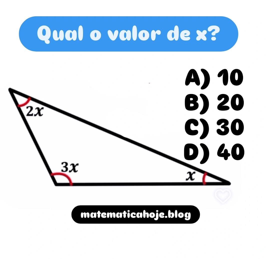 Ângulos de um triângulo Soma dos ângulos internos Triângulo matemático Resolução de problemas de triângulos Exercícios de geometria Problemas com variáveis em triângulos Matemática básica para concursos Questões resolvidas de triângulos
