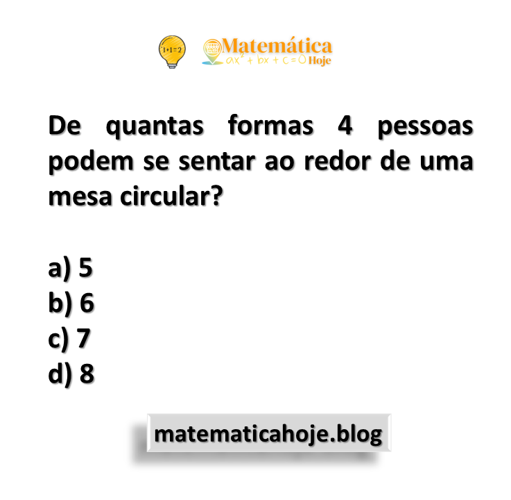 De quantas formas 4 pessoas podem se sentar ao redor de uma mesa circular?