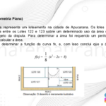 (IBFC - 2024 - Geometria Plana) A figura que segue representa um loteamento na cidade de Apucarana. Os lotes são iguais, porém surgiu uma disputa entre os Lotes 122 e 123 sobre um determinado uso da área construída. A área hachurada é o objeto da disputa. Para determinar a área foi requerido um perito com habilidades matemáticas para calcular a área. O perito consegui determinar a função da curva fx, e, com isso conclui que a área em m2 é de aproximadamente: A) 36. B) 24. C) 48. D) 52. E) 12.