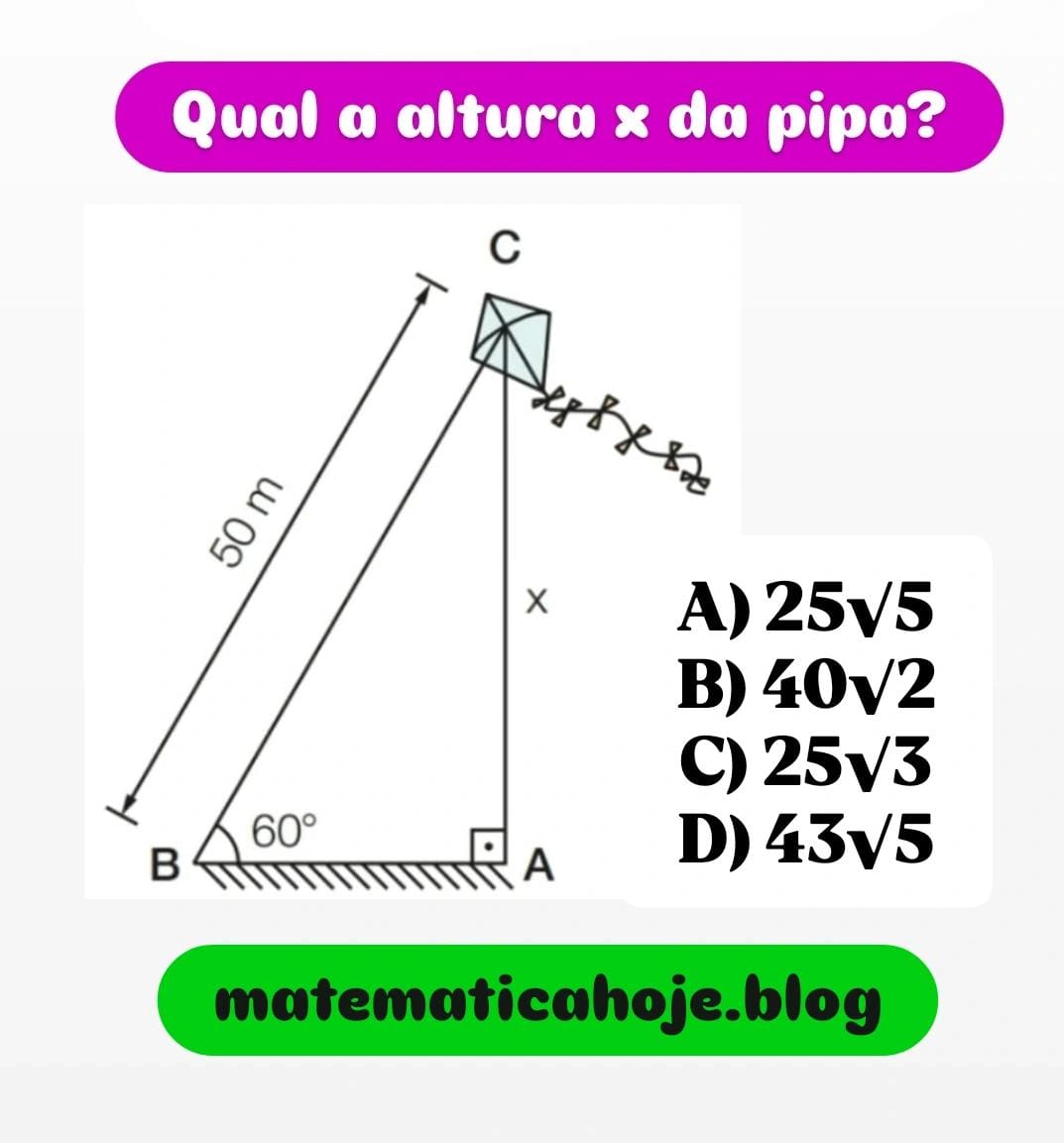 altura da pipa cálculo de altura com trigonometria triângulo retângulo razões trigonométricas seno de 60 graus como calcular altura com trigonometria trigonometria no triângulo retângulo exercícios resolvidos de trigonometria altura usando seno problemas com triângulos e ângulos