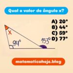 Soma dos ângulos internos do triângulo Ângulo externo e suplementar Questão de geometria ângulos Cálculo do ângulo interno Ângulos suplementares no triângulo Exercício sobre ângulos no triângulo Problemas de geometria básica Ângulos adjacentes no triângulo Questão resolvida de geometria Matemática para concursos: ângulos