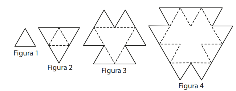 Sequência de figuras com triângulos formando padrão crescente