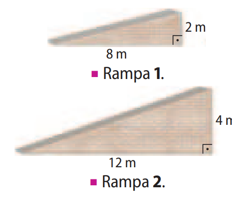 Duas rampas com ângulos de inclinação