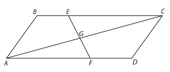 Paralelogramo com segmentos e triângulos