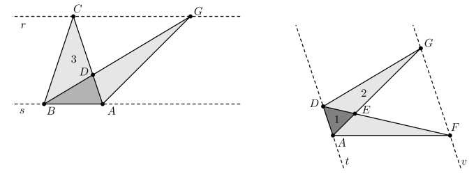 Triângulos ADE, BCD e AEF
