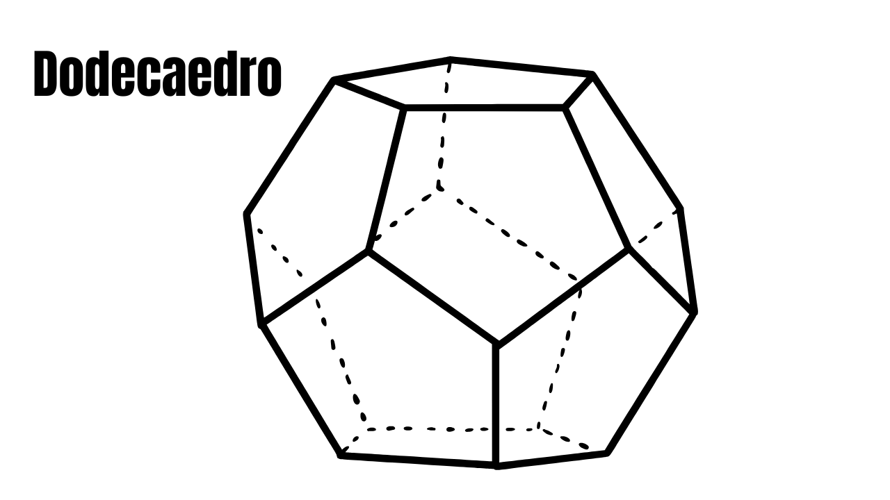 Ilustração de um dodecaedro regular com arestas e traços internos.