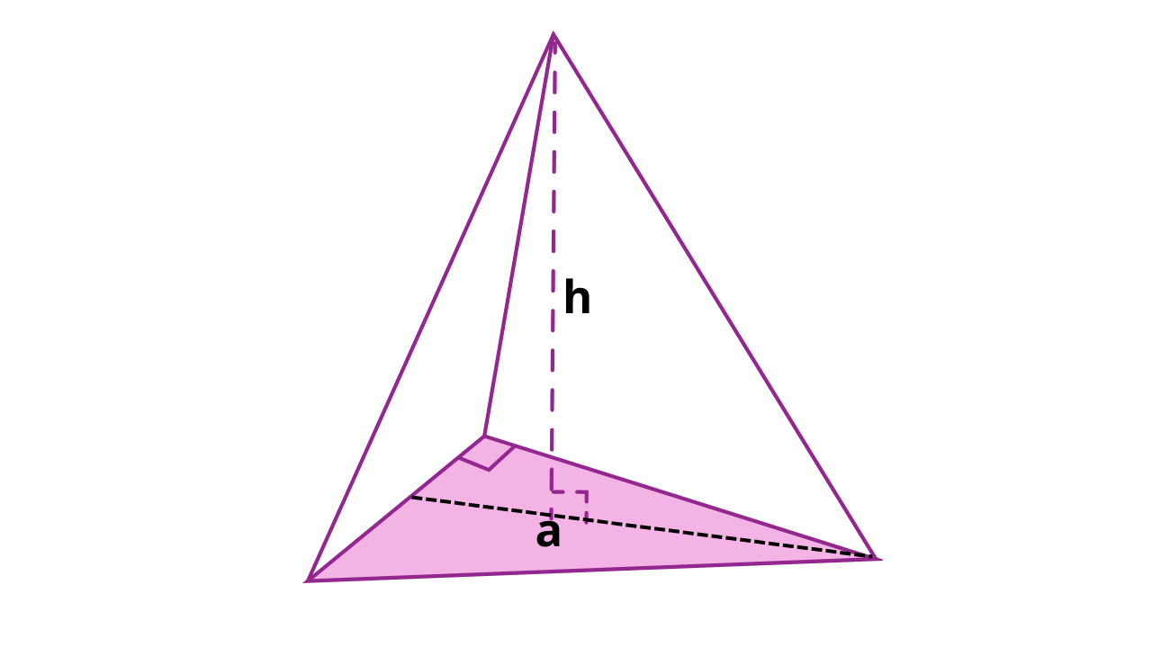 Pirâmide triangular com base em triângulo e altura destacada