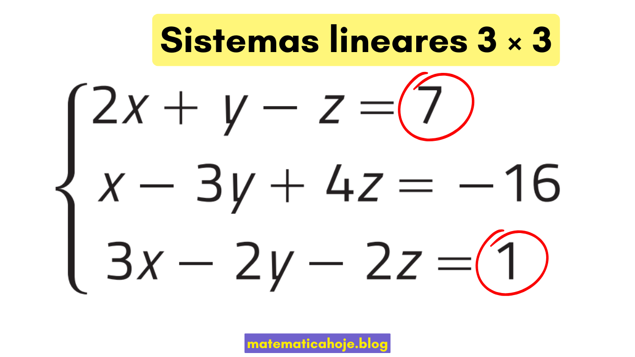 Sistemas lineares 3×3: exemplo com três equações