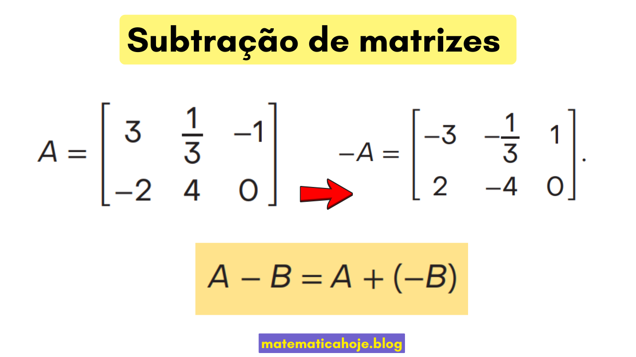 Subtração de matrizes - exemplo ilustrado