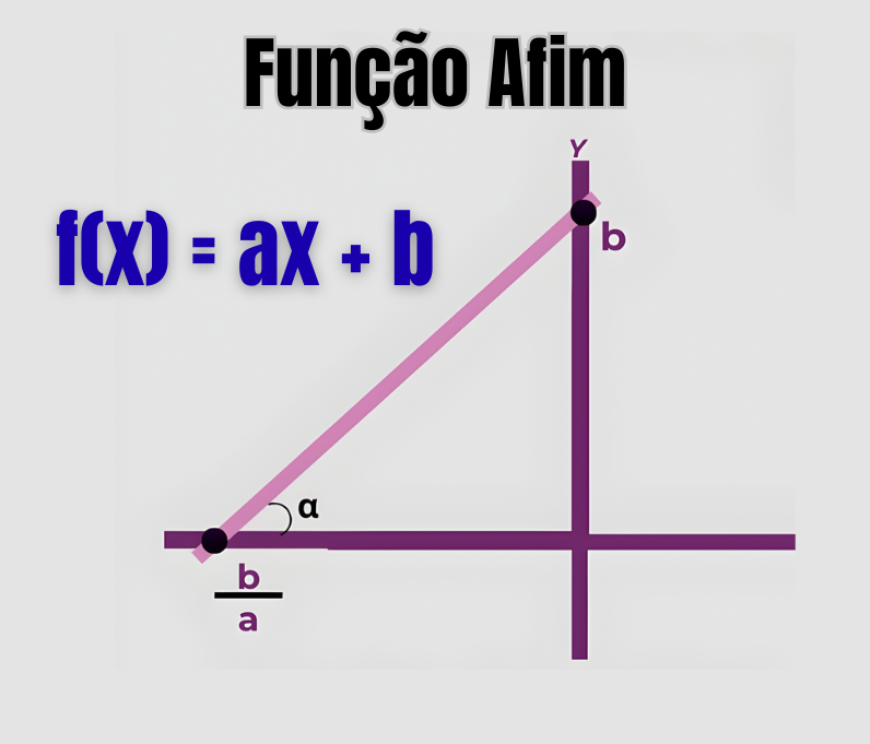 Resumo visual da função afim com exemplo de gráfico e forma geral